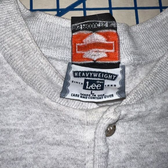 Harley Davidson 1/4 Button Sweatshirt Size Large Gray Long Sleeve Pullover - Picture 9 of 9
